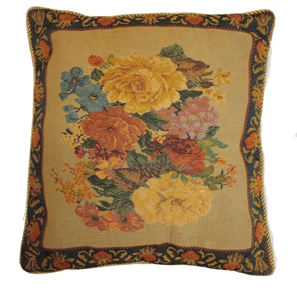Vintage Tapestry Floral Design Multicolor  18×18 Decorative Throw Pillow